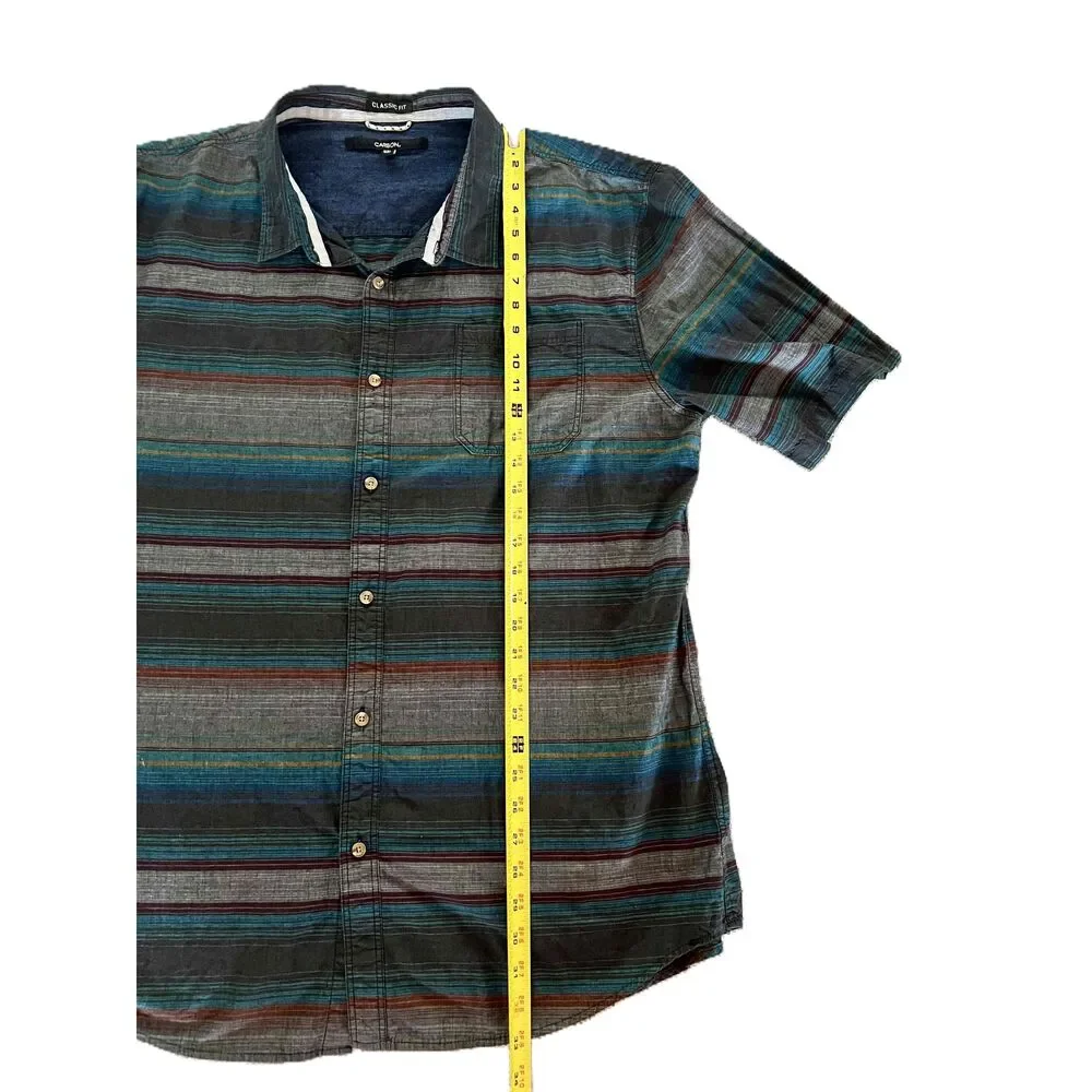 Carbon Mens Multicolor Button Up Short Sleeve Classic Fit Cotton XXL Color Block - Picture 6 of 10